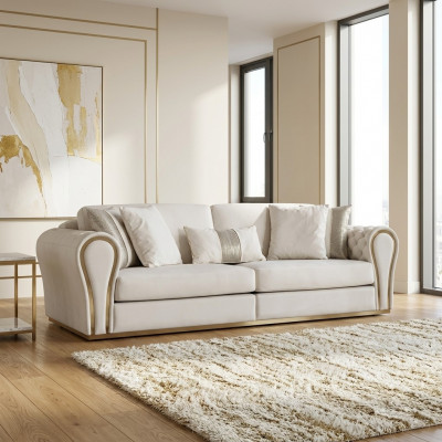 Wäissen dräisëtzer Designer Polstersofa Luxus 3-Sëtzer Textil Sëtzmiwwel
