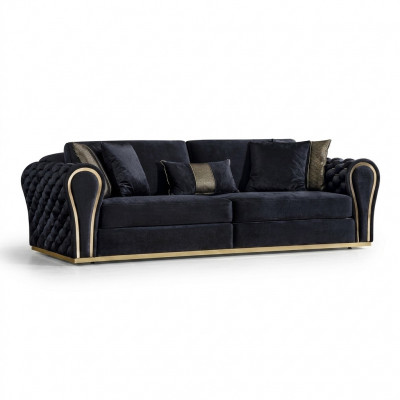 Stilvollen schwaarze 3-Sëtzer Luxus Wunnzëmmer Sëtzmöbel Polstersofa