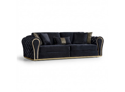 Stilvollen schwaarze 3-Sëtzer Luxus Wunnzëmmer Sëtzmöbel Polstersofa