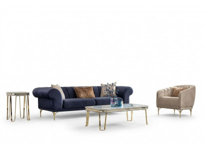 Moderne blo-béisch Sofagarnitur Designer 3+1 -Sëtzer Luxus Wunnzëmmer Fauteuil