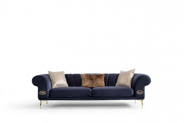 Blo Saal Couch Designer 3-Sëtzer Polstersofa Sëtzmiwwelen Nei