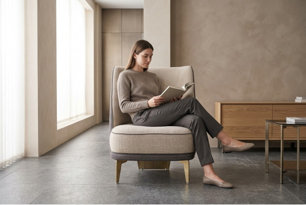 Gro-Beige Fauteuil Designer Einsëtzer Armsessel Wunnzëmmer 1-Sëtzer Nei