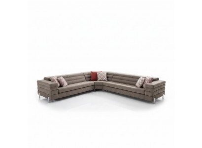 Modern L-fërmeg beige Ecksofakombinatioun Wunnzëmmer Polstersofa mat Holzrahmen