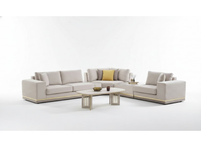 Wunnzëmmer Hellbeige Ecksofa L-Form Couch Modern Textilsofa Miwwelen