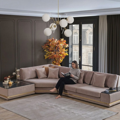 Béiges L-Form Designer Ecksofa Polster Wunnlandschaft Luxus Sofa
