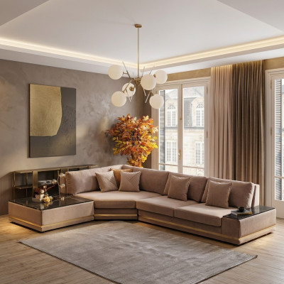 Béiges L-Form Designer Ecksofa Polster Wunnlandschaft Luxus Sofa