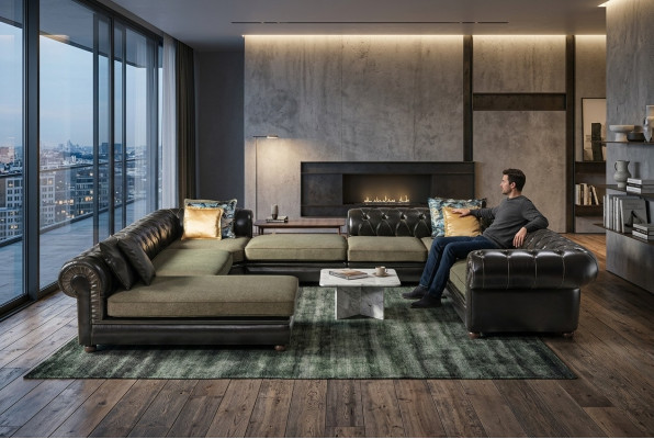 Schwaarz-gréng Ecksofa U-Form Polster Wunnlandschaft Relax Luxus Couch