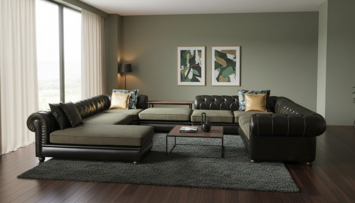 Schwaarz-gréng Ecksofa U-Form Polster Wunnlandschaft Relax Luxus Couch