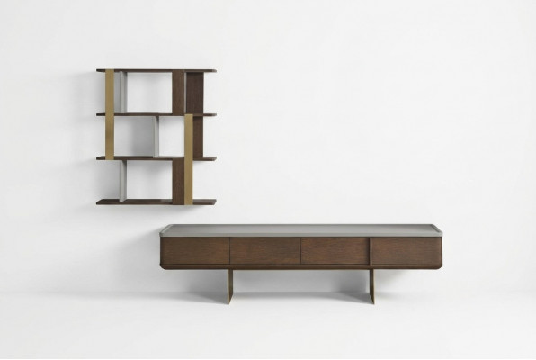 Braune Wunnzëmmer Set Stabile Fernsehkabinett Designer Holz Lagerregaler.
