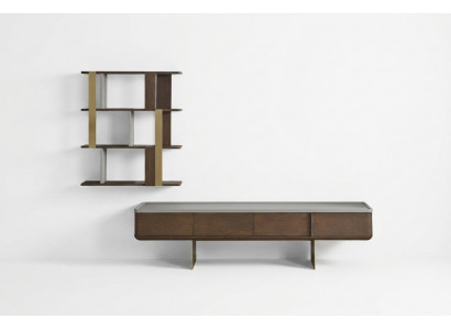 Braune Wunnzëmmer Set Stabile Fernsehkabinett Designer Holz Lagerregaler.