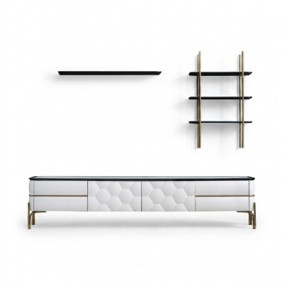 Wäissen TV-Schräink Designer 2x Regaler Wunnzëmmer Stilvolle Set 3tlg Neien