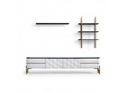 Wäissen TV-Schräink Designer 2x Regaler Wunnzëmmer Stilvolle Set 3tlg Neien