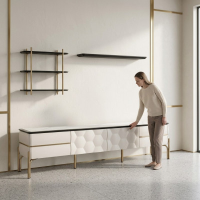 Modern wäiss Wunnwand Praktesche TV-Schrack Luxus Regal Set 3-tlg.