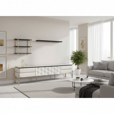 Modern wäiss Wunnwand Praktesche TV-Schrack Luxus Regal Set 3-tlg.