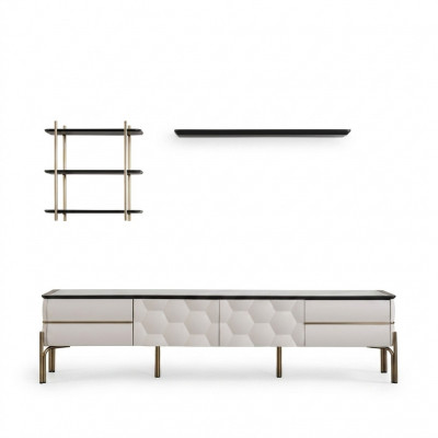 Modern wäiss Wunnwand Praktesche TV-Schrack Luxus Regal Set 3-tlg.