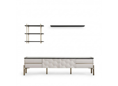 Modern wäiss Wunnwand Praktesche TV-Schrack Luxus Regal Set 3-tlg.