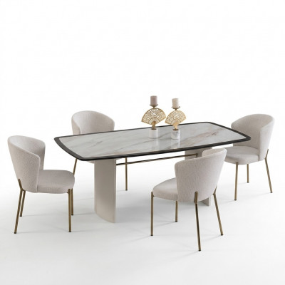 Wäisst Iesszëmmer Set Designer Iessdësch 4x Still Holz Miwwelen Luxus 5tlg