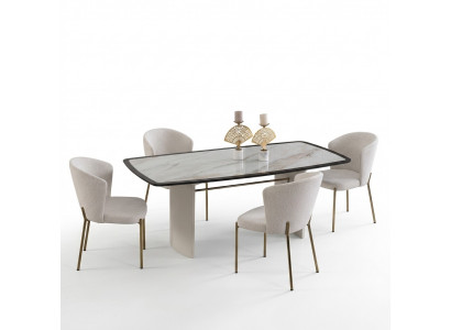 Wäisst Iesszëmmer Set Designer Iessdësch 4x Still Holz Miwwelen Luxus 5tlg