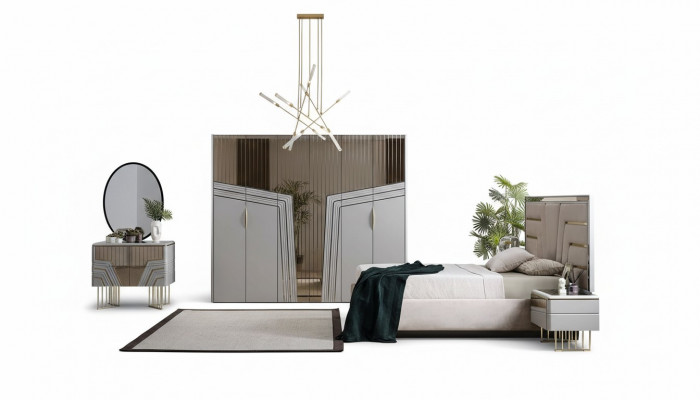 Modern Schlofzëmmer Set Luxus Bett 2x Nuetsdëscher Kleederschaf 6tlg.