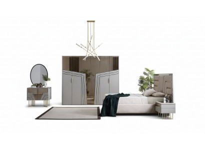 Modern Schlofzëmmer Set Luxus Bett 2x Nuetsdëscher Kleederschaf 6tlg.