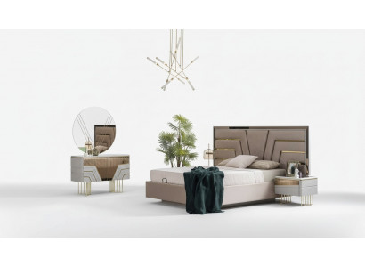 Schlofkummer Set Bett 2x Nuetsdëscher Kommode Spigel Luxus Set 5 Stécker