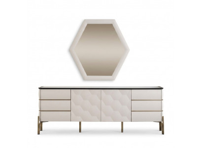 Modern Iesszëmmer Garnitur Designer Wäisst Sideboard Grousse Spigel 2-deeleg