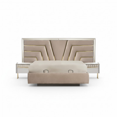 Beige Schlofzëmmer Bett Designer 2x Nuetsdëscher Stilvollen Set 3-Teile.