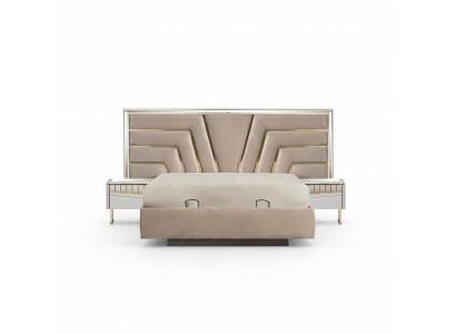 Beige Schlofzëmmer Bett Designer 2x Nuetsdëscher Stilvollen Set 3-Teile.