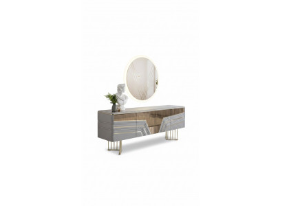 Modernt sëlwerend Sideboard ronne Spigel LED Beliichtung Designer 2-Stéck Set