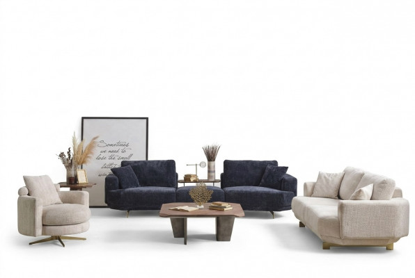 Wunnzëmmer Sofa Set 4+3+1 Sëtzer Design Couch Miwwelen Textil Polster Nei