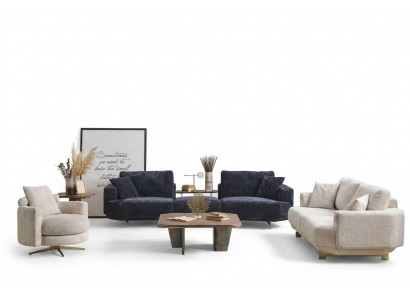 Wunnzëmmer Sofa Set 4+3+1 Sëtzer Design Couch Miwwelen Textil Polster Nei