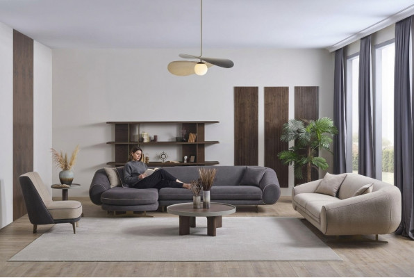 Designer Wunnzëmmer Garnitur L-Form Sofa 3-Sëtzer Fotell Polster Miwwelen