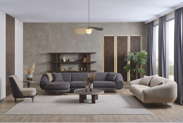 Designer Wunnzëmmer Garnitur L-Form Sofa 3-Sëtzer Fotell Polster Miwwelen