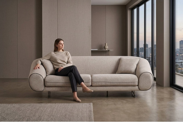 Modern beige Canapé Wunnzëmmer 3-Sëtzer Luxus Polster Designer Sofas