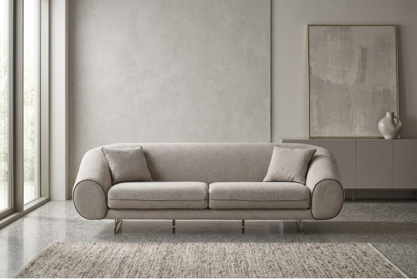 Modern beige Canapé Wunnzëmmer 3-Sëtzer Luxus Polster Designer Sofas