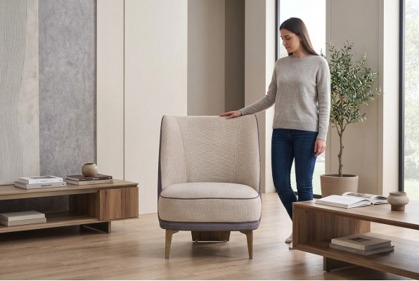 Beige Fotell Wunnzëmmer Miwwelen Edel Polstersotz Designer 1-Sëtzéiert