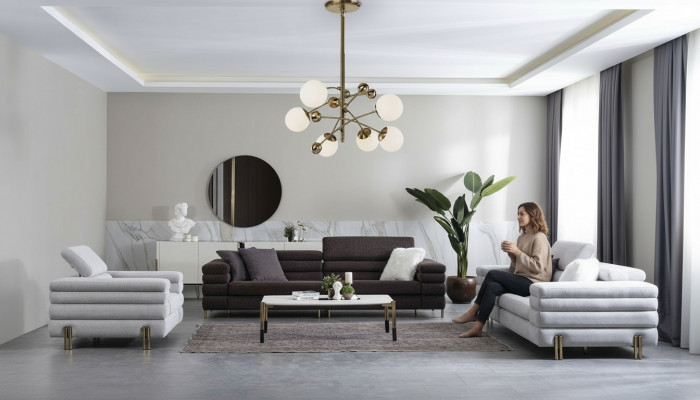 Wunnzëmmer Designer Sofagarnitur 3+3+1 Sëtzer Brong Canapé Set