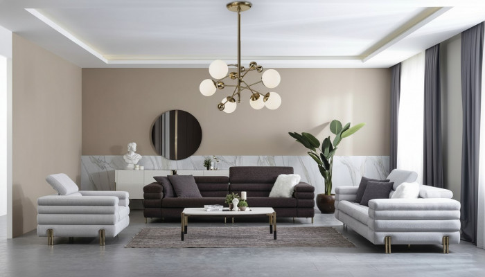 Wunnzëmmer Designer Sofagarnitur 3+3+1 Sëtzer Brong Canapé Set