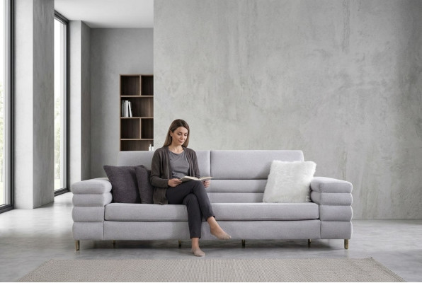 Grouwe Luxus-Dreisëtzer-Sofa, Wunnzëmmeméiwel, Holzgestell Canapé.