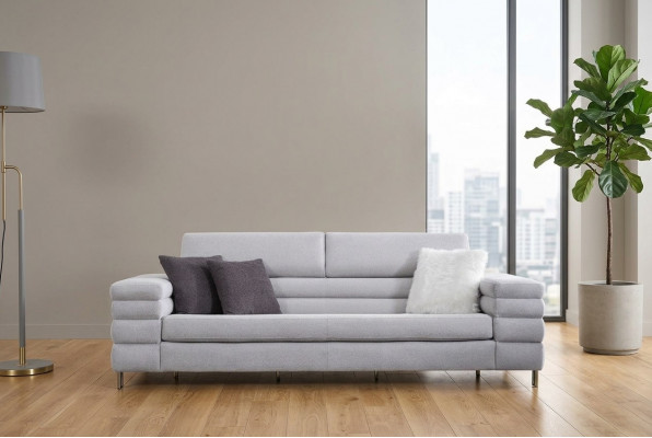 Grouwe Luxus-Dreisëtzer-Sofa, Wunnzëmmeméiwel, Holzgestell Canapé.