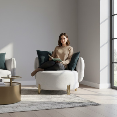 Wäissen Textilsessel Luxus Einsëtzer Designer Wunnzëmmer Gepolsterte Sessel