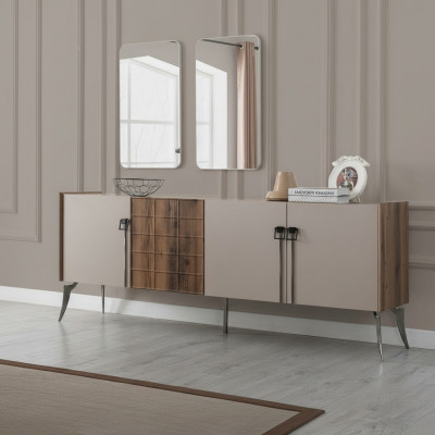 Modern beige Garnitur Luxus Sideboard 2x Spigel Holzmiwwel Anrichte