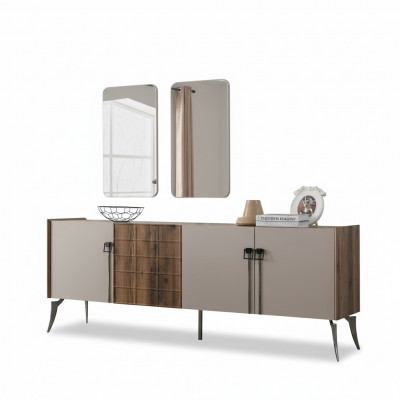 Modern beige Garnitur Luxus Sideboard 2x Spigel Holzmiwwel Anrichte