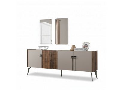 Modern beige Garnitur Luxus Sideboard 2x Spigel Holzmiwwel Anrichte