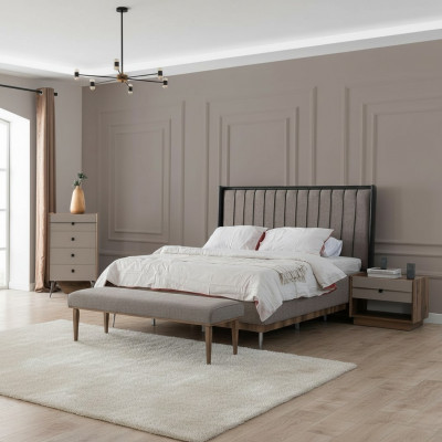 Gro Schlofzëmmer Bett Designer Holzgestell Edel Textilbetten Betten