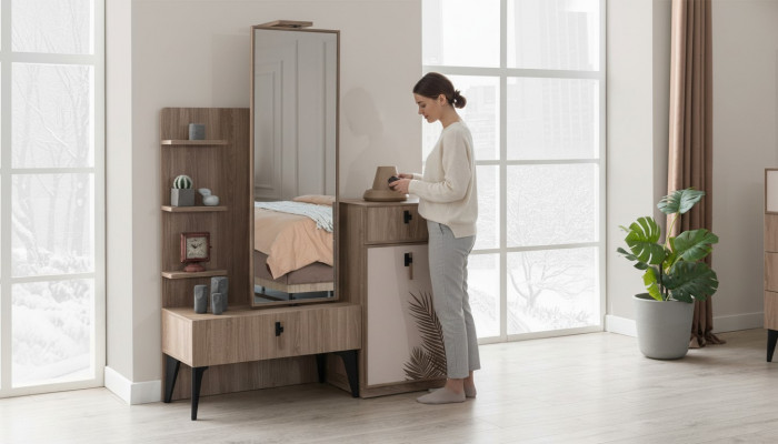 Schlofkummer Luxus Modern Kommode mat Spigel Modern Miwwelen Holz Nei