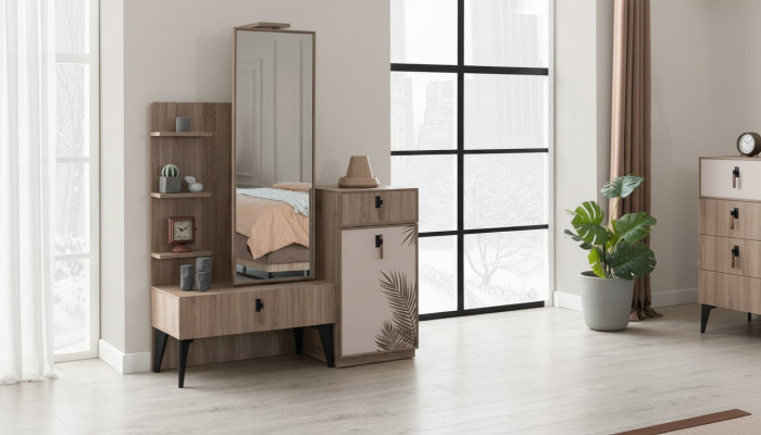 Schlofkummer Luxus Modern Kommode mat Spigel Modern Miwwelen Holz Nei