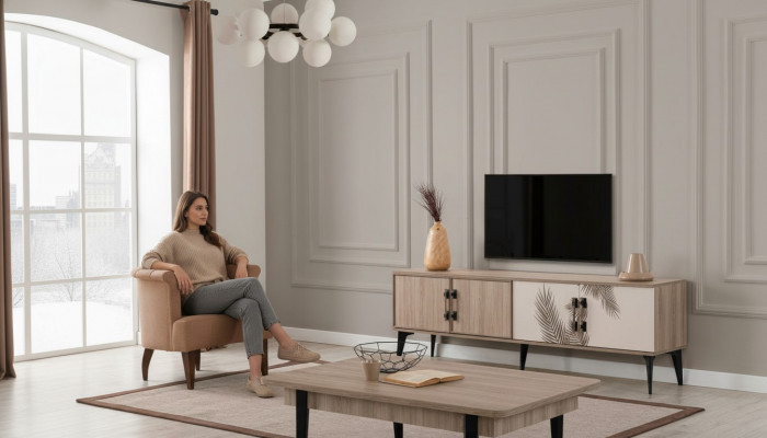 Modern Wunnzëmmer Garnitur TV-Schaf Luxus Couchdësch Holzmiwwel