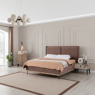 Brong Schlofkummer Duebelbett Designer Holz Modern 2x Nuetsdëscher