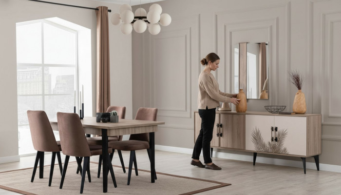 Braun Iesszëmmer Garnitur Luxus Iessdësch 4x Still Sideboard Spigel